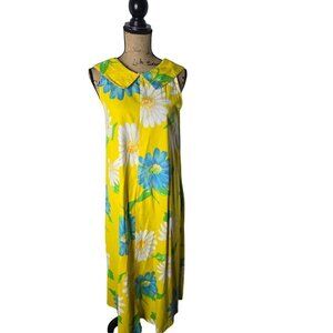 Vintage 1960s 1970s Yellow Hawaiian Floral Summer Dress